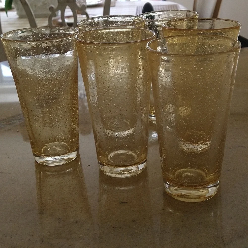 Set of 6 Amber Mexican bubble glass tumblers 12 oz barware 6 1/2